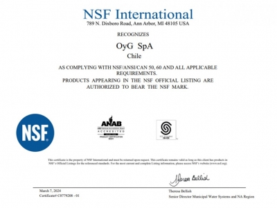 Carbofloc obtuvo certificación NSF dada su alta calidad